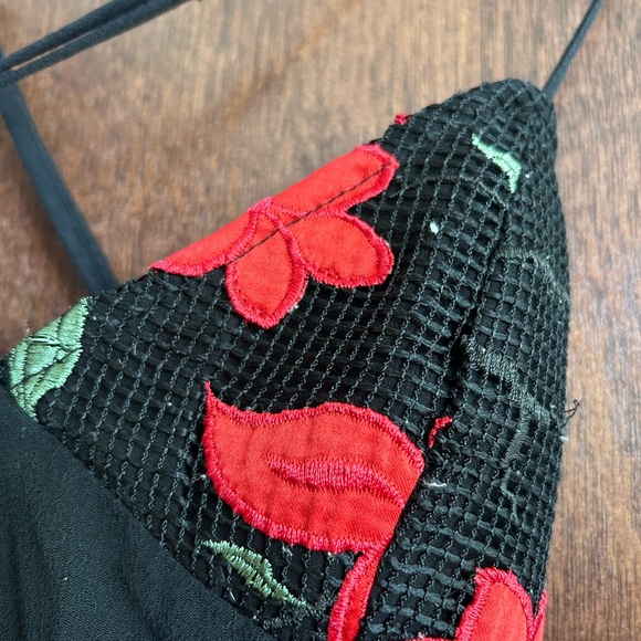 Fashion Nova Black Mini Cross Back Strap Dress with Floral Detail - Picture 2 of 3